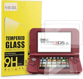 New 3DS XL Screen Protector, Tempered Glass Top LCD for Top Screen and HD Clear Crystal PET Film Compatible Bottom Screen Protective Filter for Nintendo 3DS XL/New 3DS XL