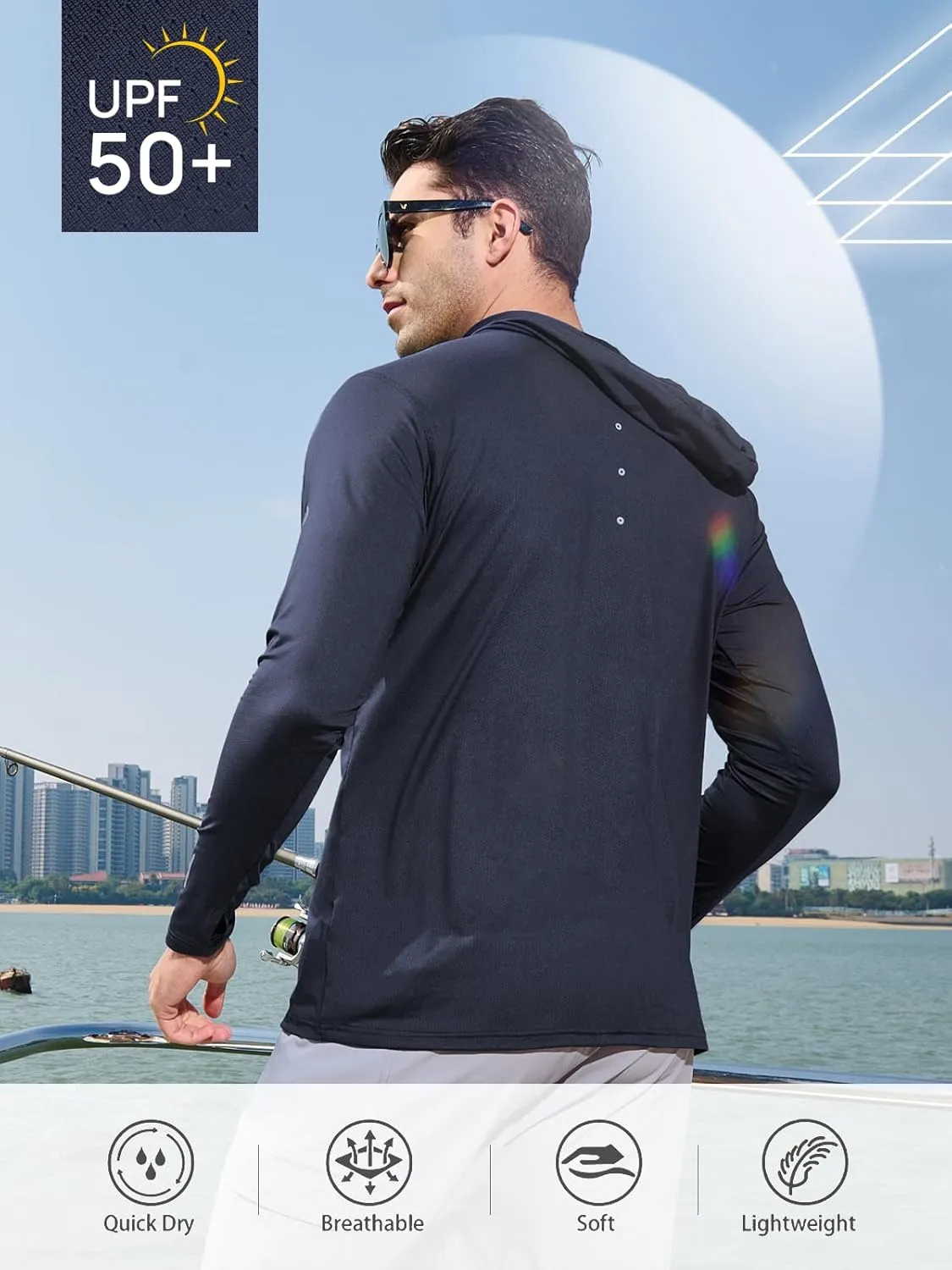 NORTHYARD Men's Sun Protection Hoodie Shirts Long Sleeve UPF 50  Rash Guard Swim Fishing Lightweight SPF UV Shirt with Hood