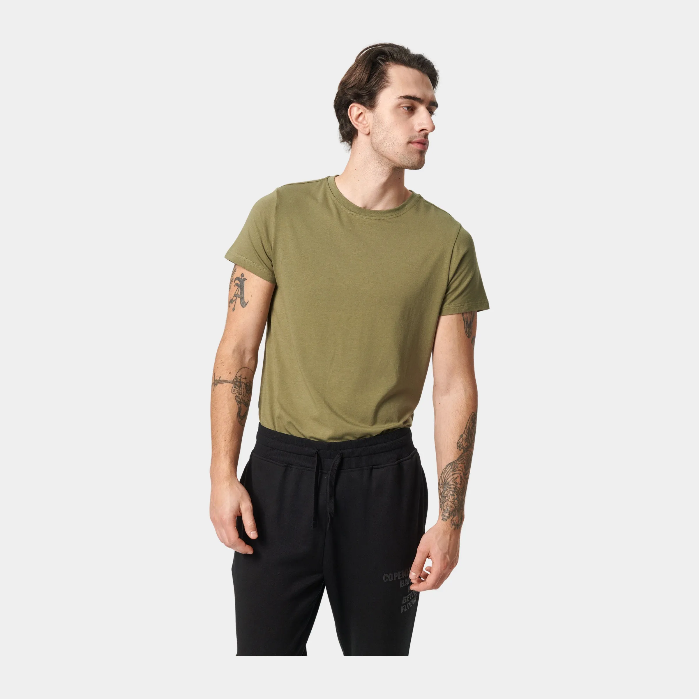 Oliven crew neck bambus T-shirt