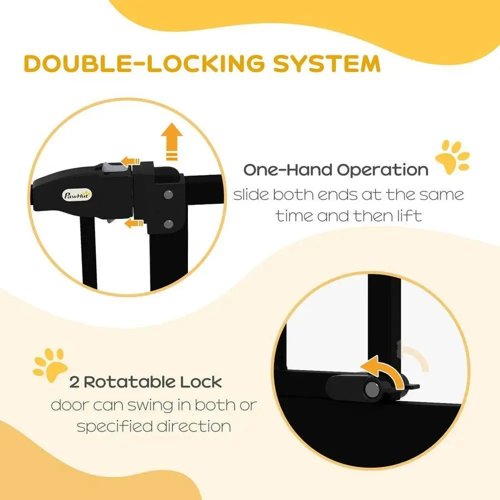PawHut 74-80cm Adjustable Metal Pet Gate Safety Barrier w/ Auto-Close Black