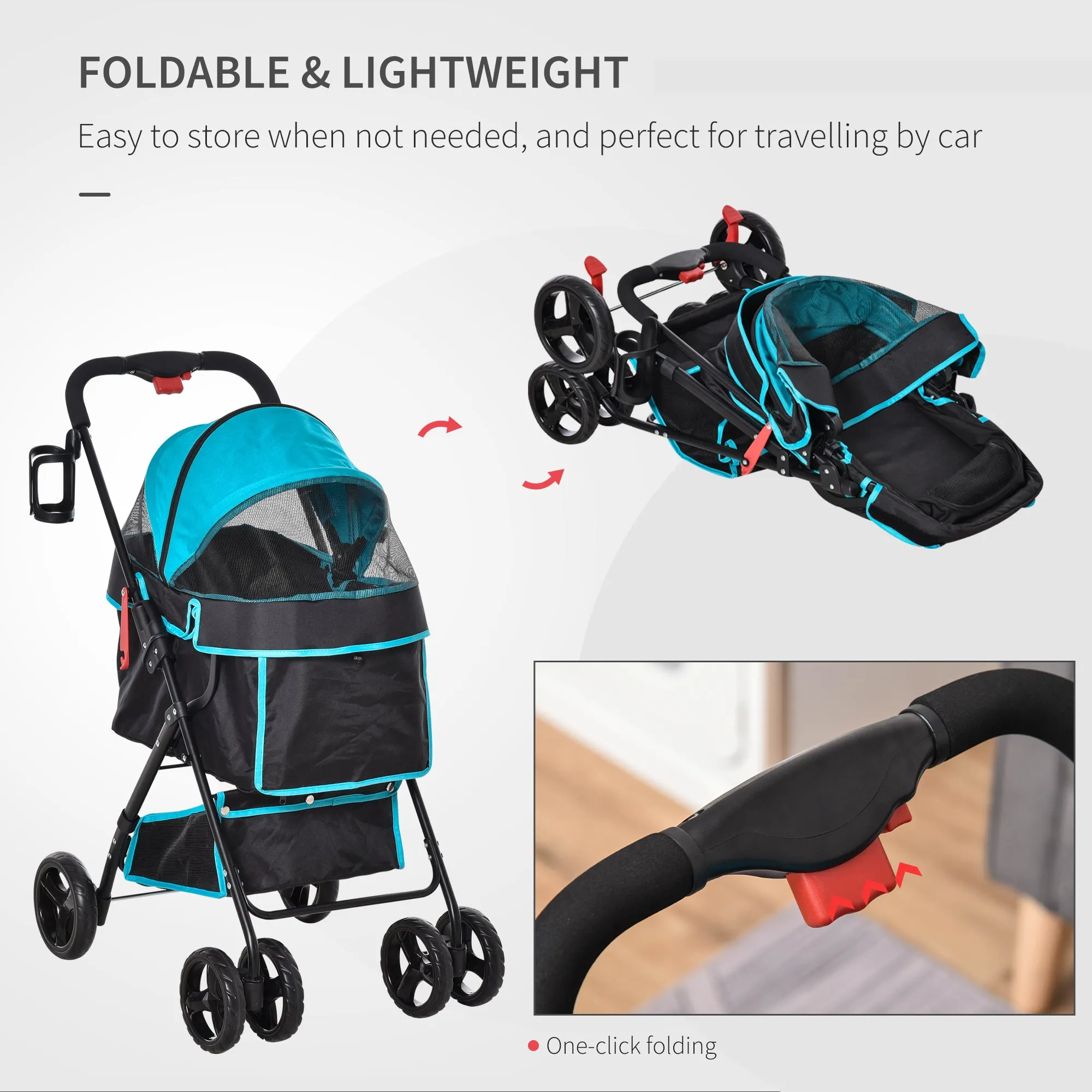 PawHut Pet Stroller with  Adjustable Canopy Removable Cloth - Blue