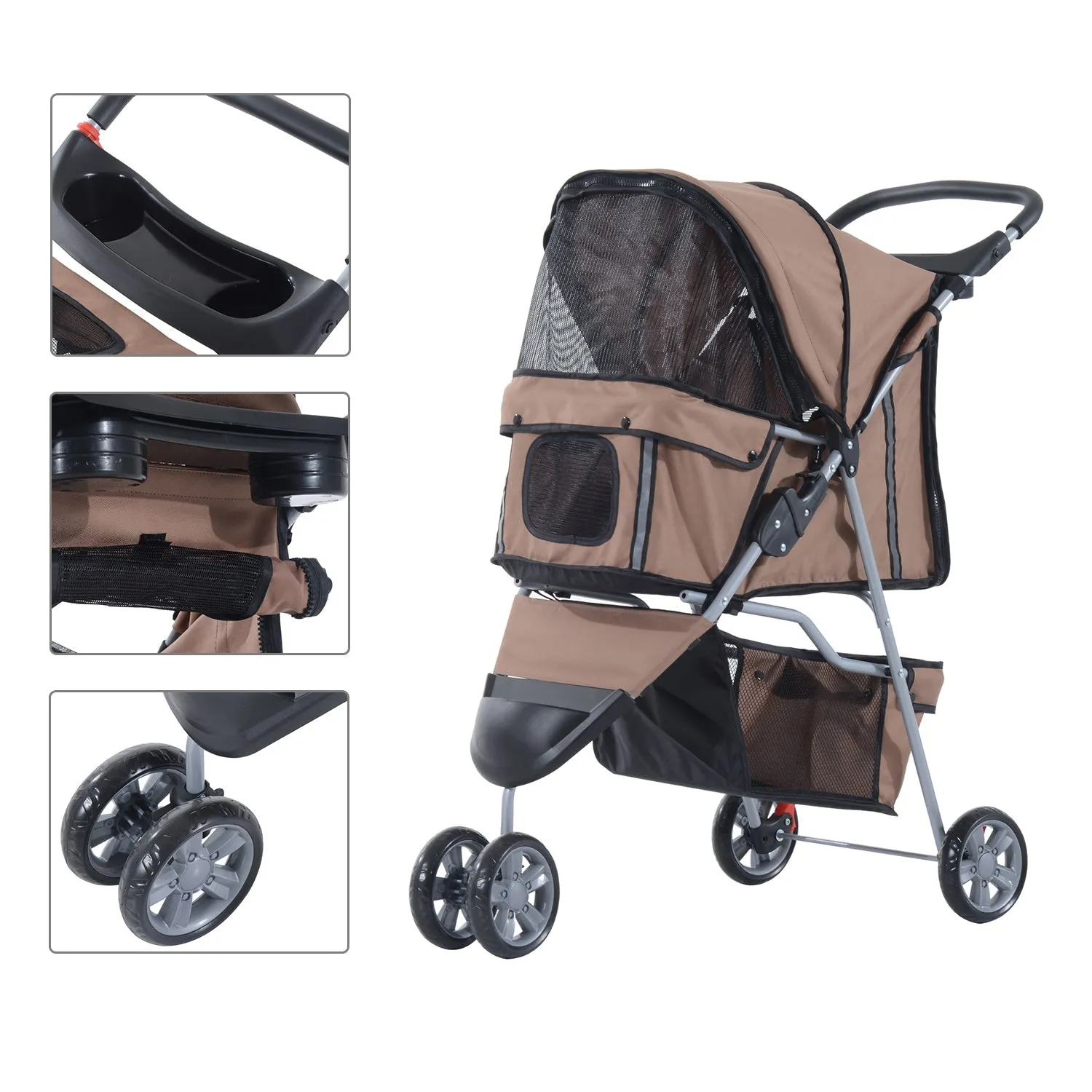 Pet Travel Stroller Coffee Three Wheels