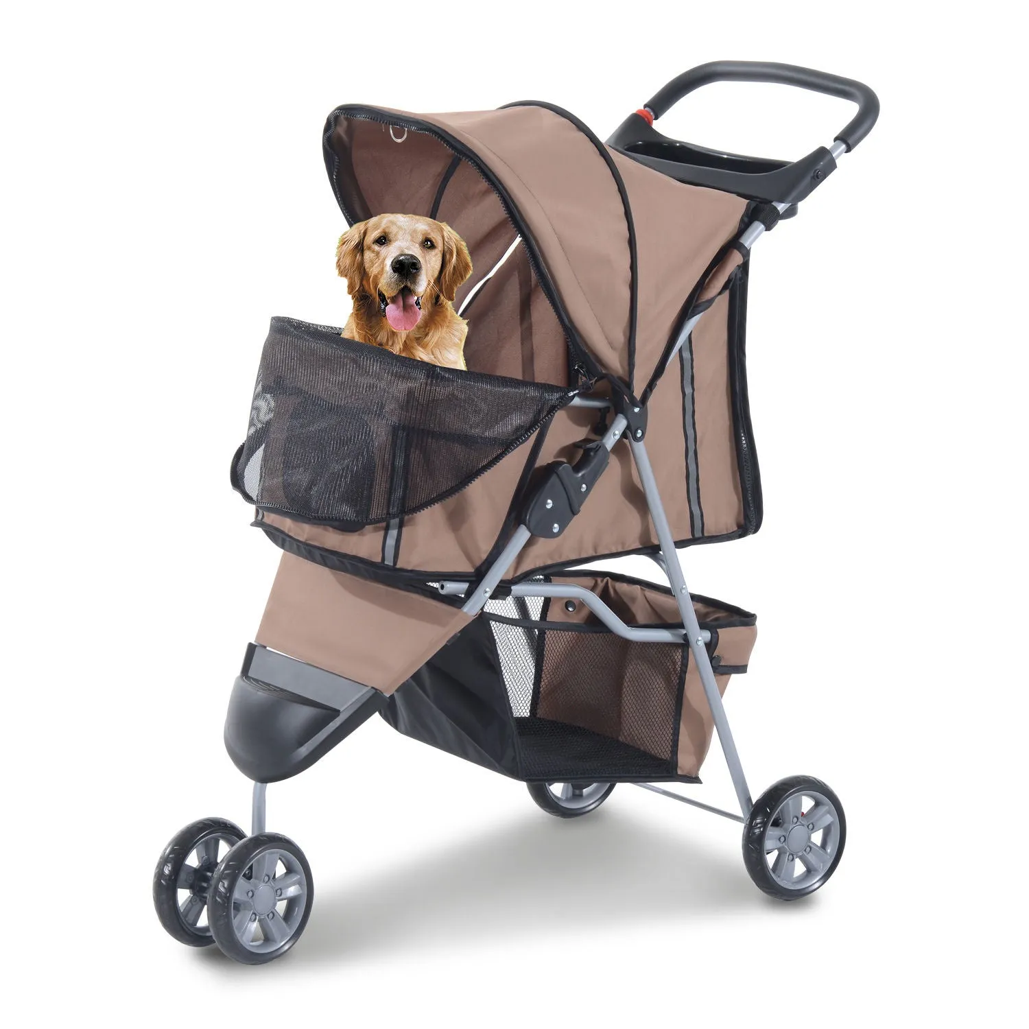 Pet Travel Stroller Coffee Three Wheels