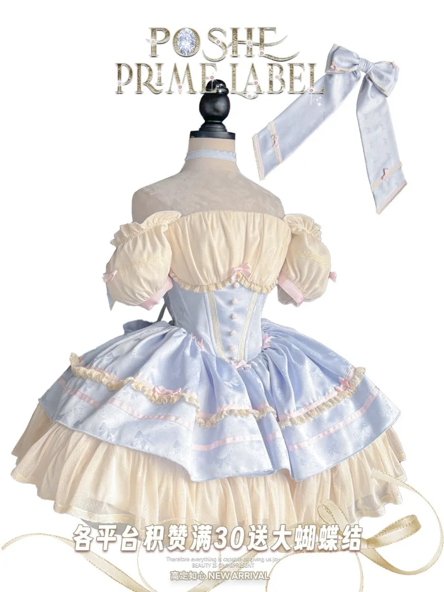 POSHEPOSE Princess blue with big butterfly blue and white