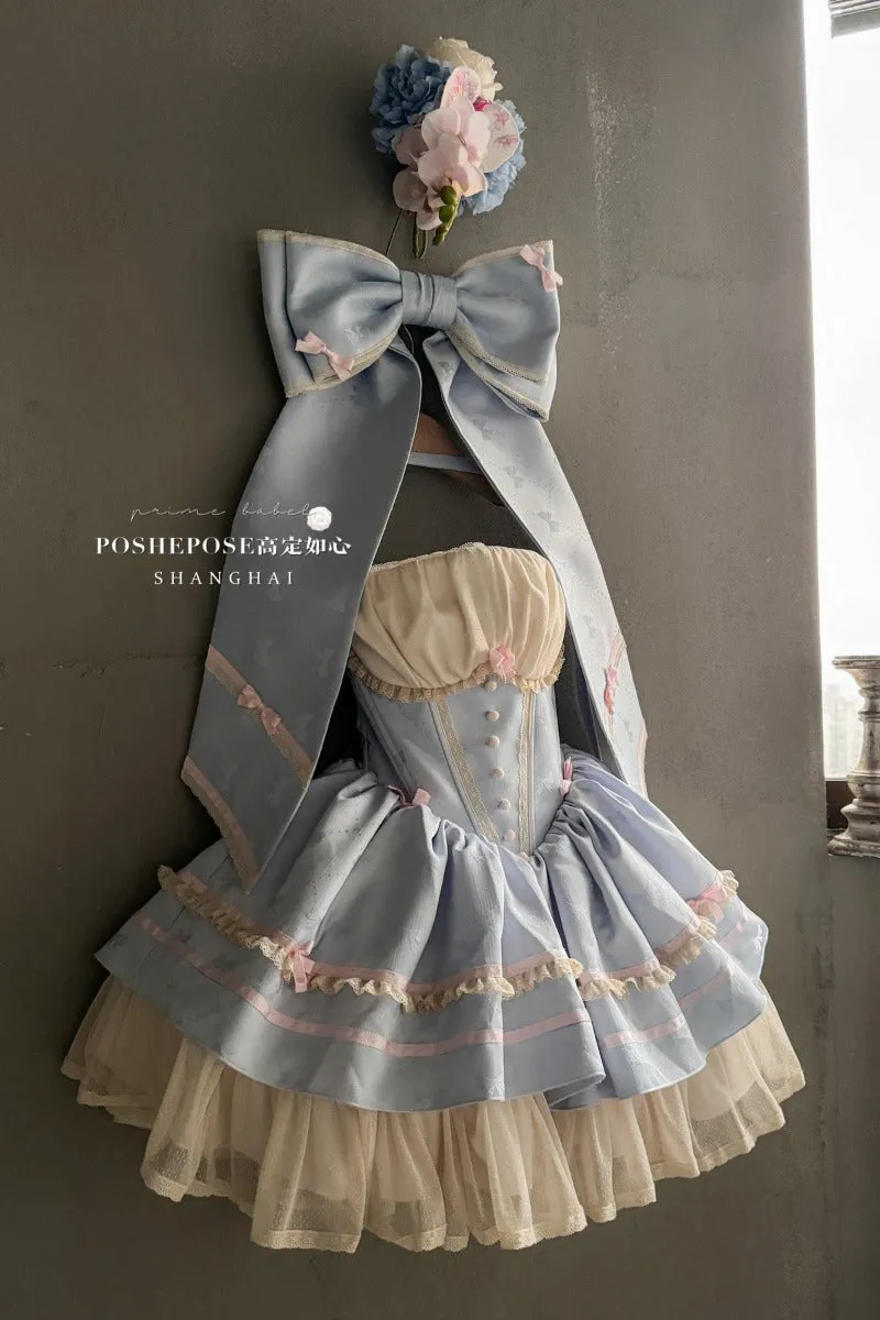POSHEPOSE Princess blue with big butterfly blue and white