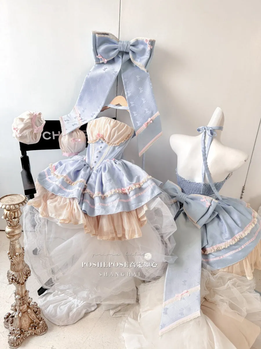 POSHEPOSE Princess blue with big butterfly blue and white