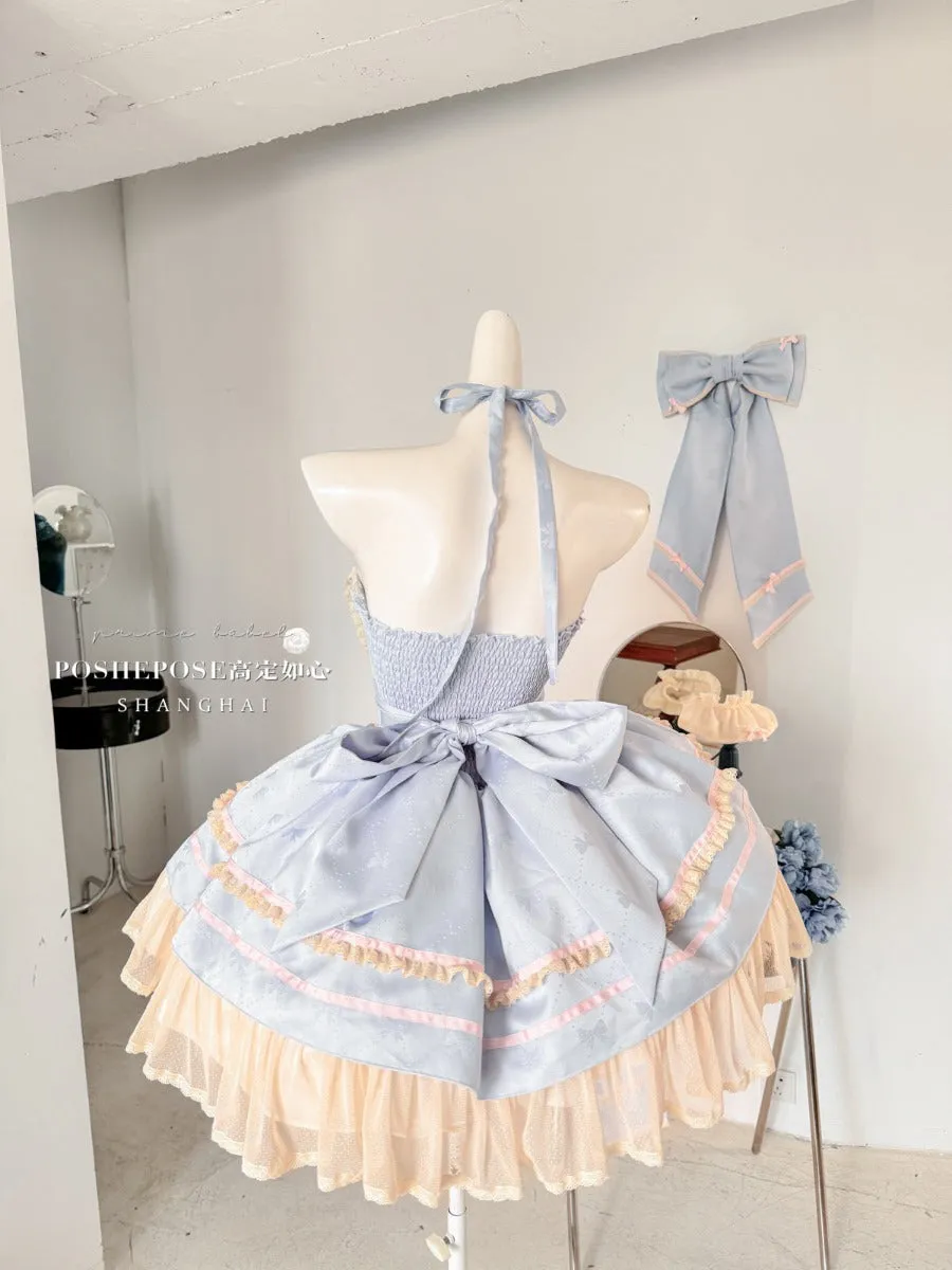 POSHEPOSE Princess blue with big butterfly blue and white