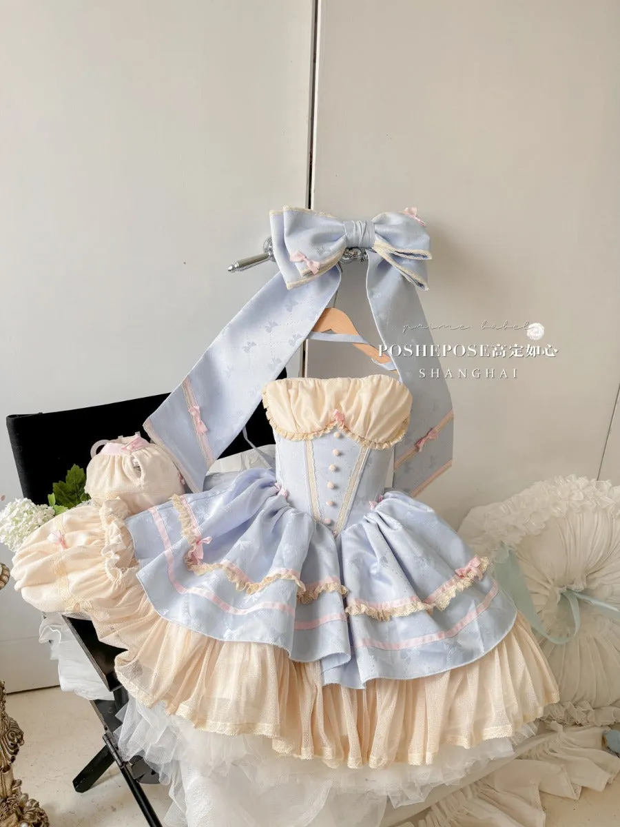 POSHEPOSE Princess blue with big butterfly blue and white
