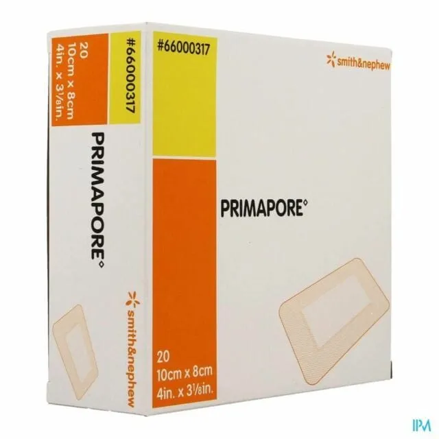 Primapore Adhesive Non-Woven Absorbent Wound Dressings 10cm x 8cm x20
