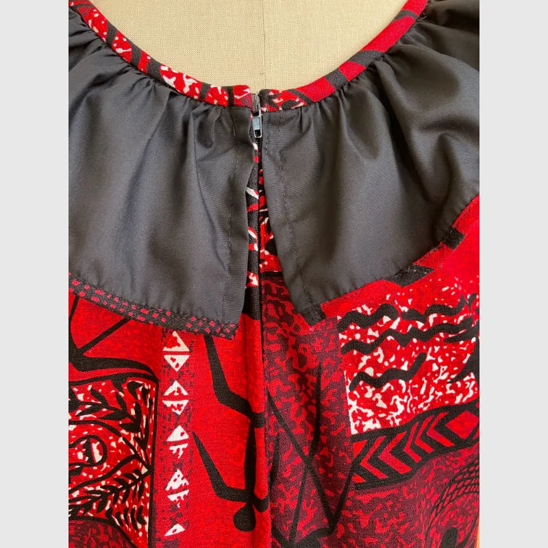 Red and Black Contrasting Polynesian Style Muumuu Dress 8631