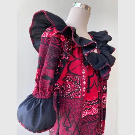 Red and Black Contrasting Polynesian Style Muumuu Dress 8631