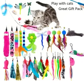 Retractable Wand Cat Toy with 5 Replaceable Heads - Interactive Cat Feather Toys, with Feathers, Butterfly & Worm Attachments - Durable Retractable t Wand Toy for Playful Kittens