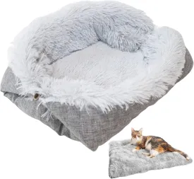 Self Warming Cat Bed, Self Warming Cat Bed, Dual-Purpose Foldable Cat Warming Pad, Soft Comfortable Kitten Bed, Washable Small Cat Bed for Winter Small Cat Dog Sleeping, Grey