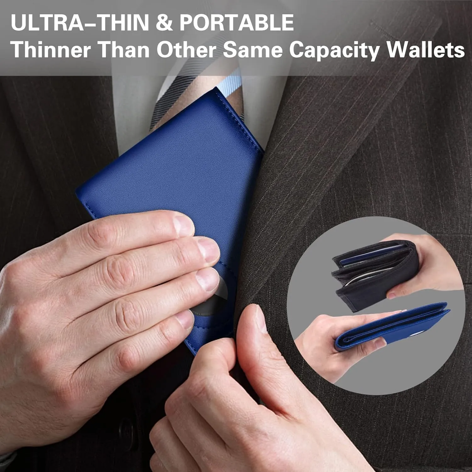 Slim Leather Wallet for Men Airtag Hidden, Large Bifold Mens Wallet RFID Blocking with ID Windows, Credit Card Holder for Men Wallet