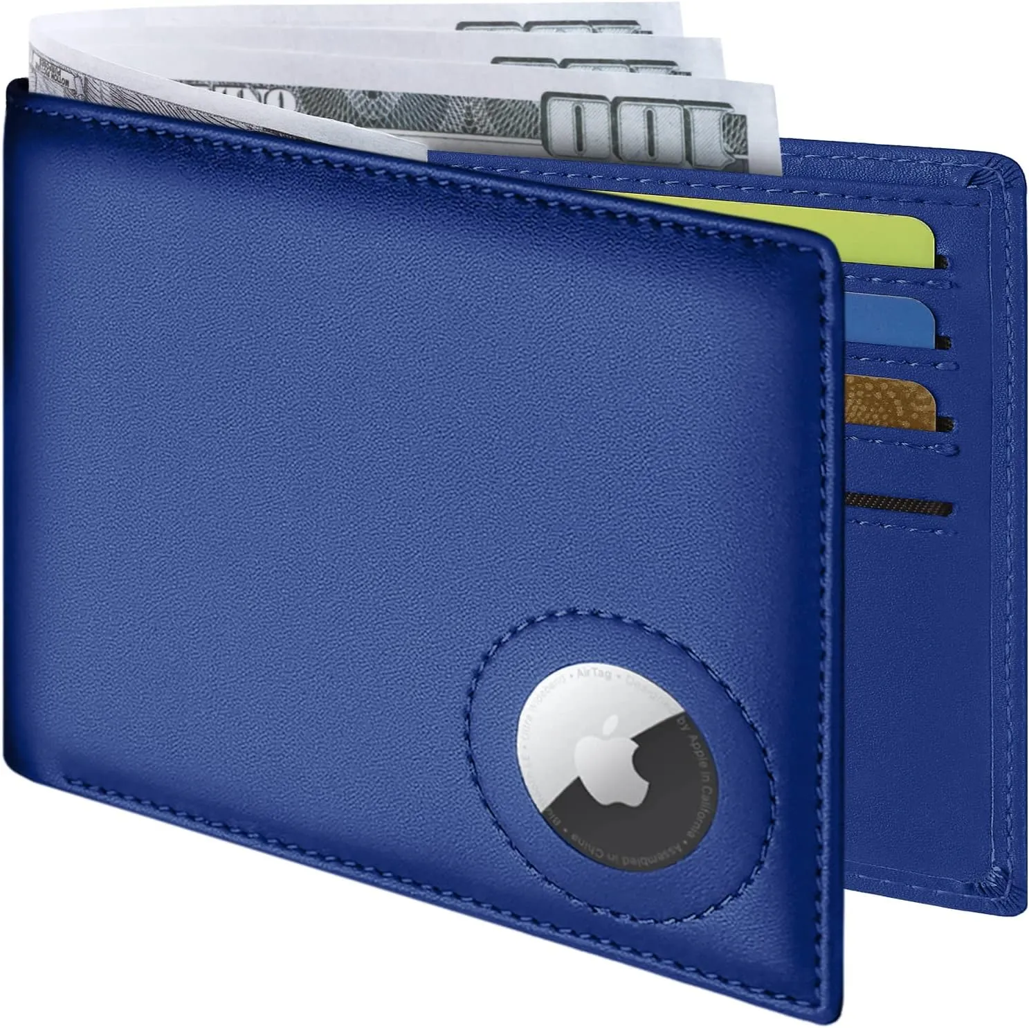 Slim Leather Wallet for Men Airtag Hidden, Large Bifold Mens Wallet RFID Blocking with ID Windows, Credit Card Holder for Men Wallet