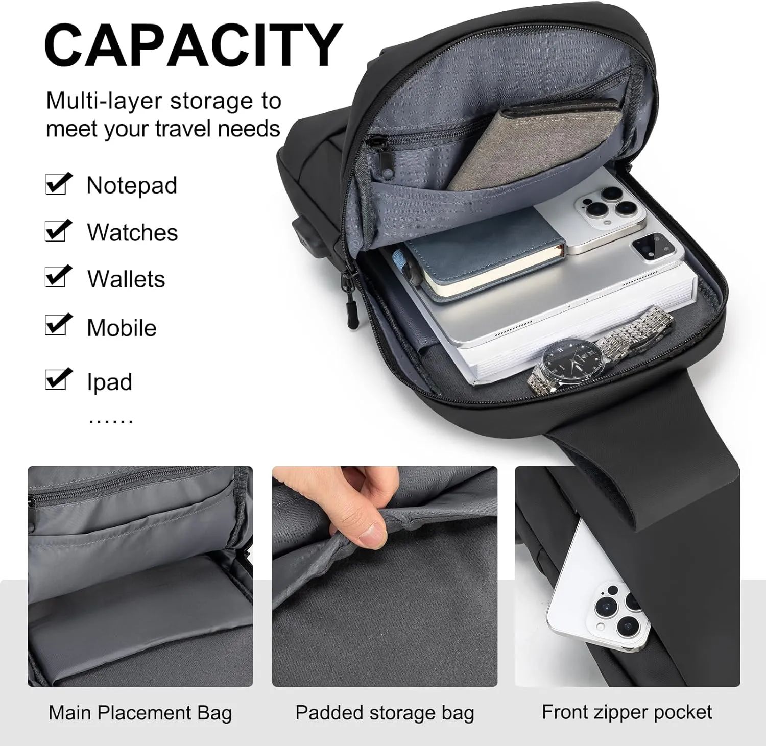 Sling Bag Crossbody Bag Men with USB Charging Port Small Messenger Bag Cross Body Shoulder Bag Sling Backpack Women