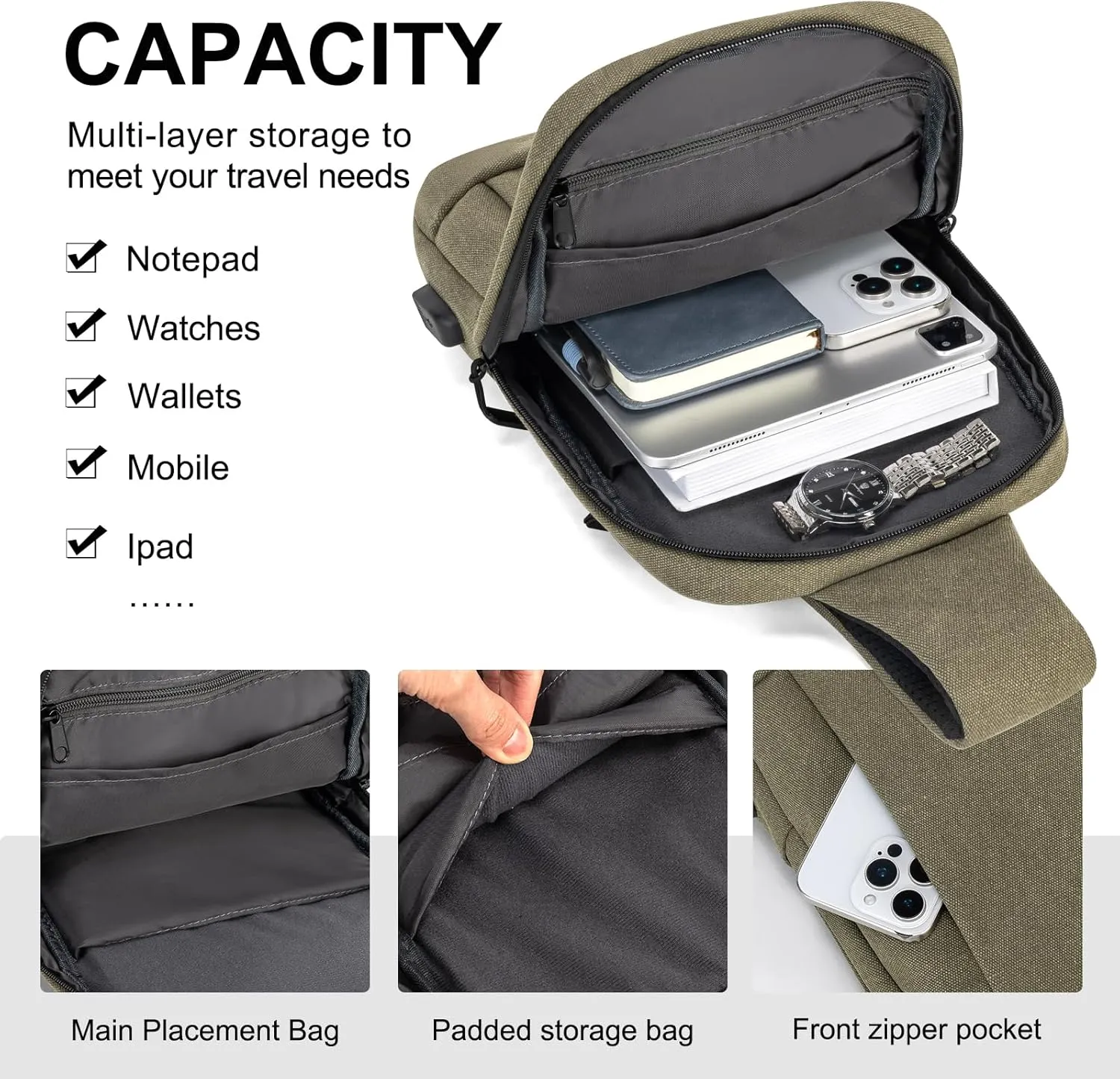 Sling Bag Crossbody Bag Men with USB Charging Port Small Messenger Bag Cross Body Shoulder Bag Sling Backpack Women