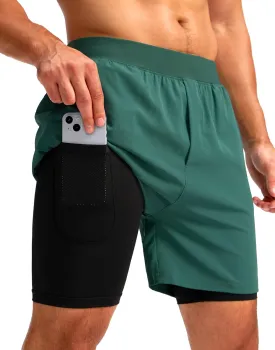 Soothfeel Men's 2 in 1 Running Shorts with 4 Pockets 5 Inch Quick Dry Gym Active Workout Athletic Shorts for Men with Liner