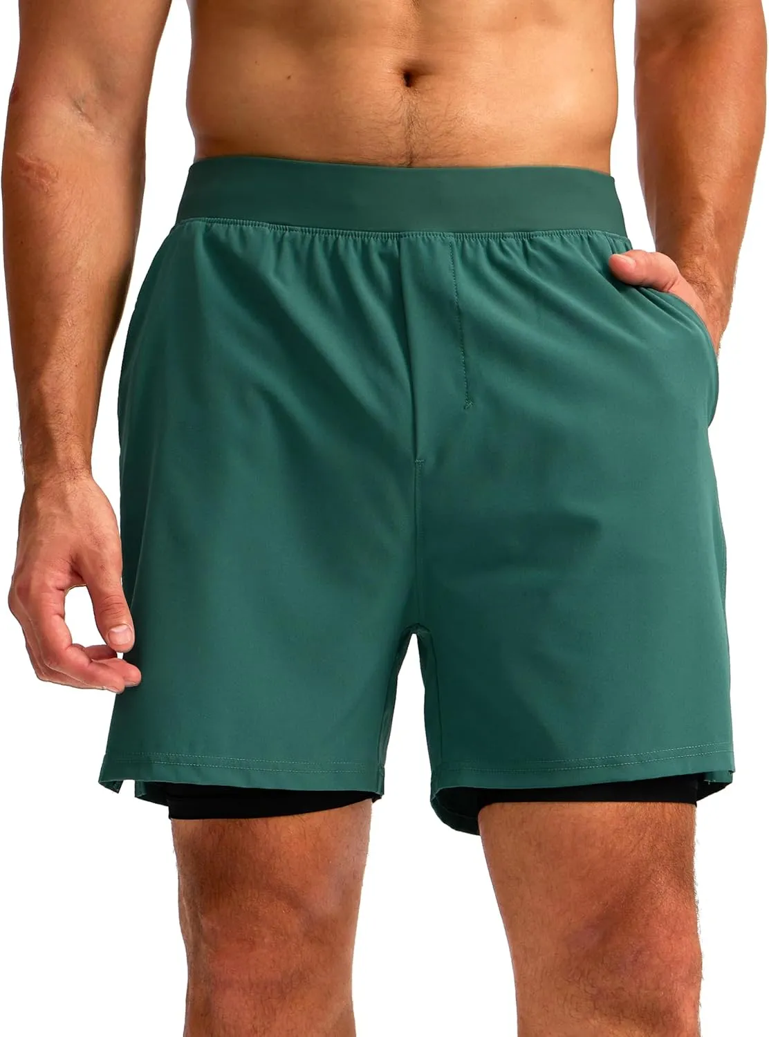 Soothfeel Men's 2 in 1 Running Shorts with 4 Pockets 5 Inch Quick Dry Gym Active Workout Athletic Shorts for Men with Liner