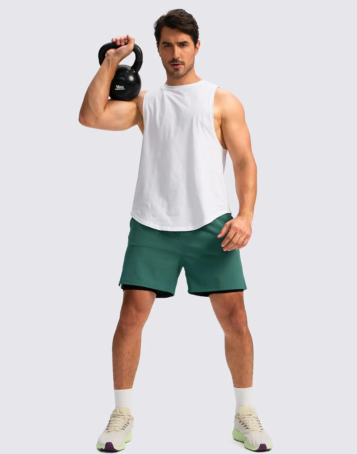 Soothfeel Men's 2 in 1 Running Shorts with 4 Pockets 5 Inch Quick Dry Gym Active Workout Athletic Shorts for Men with Liner