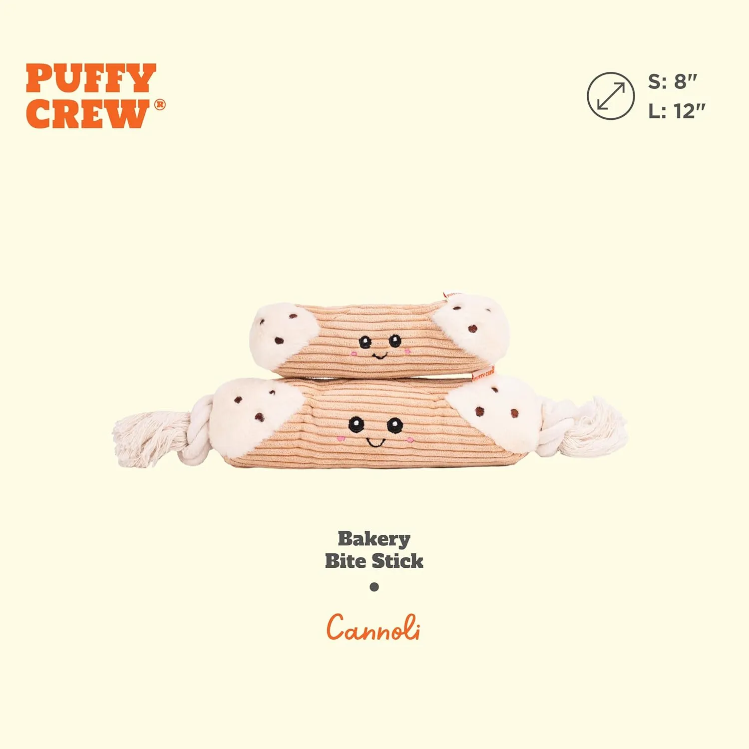 Squeaky Dog Plush Toy, Bakery Bite_Stick Collection, 8, for Small and Medium Dogs (Cannoli, Small)