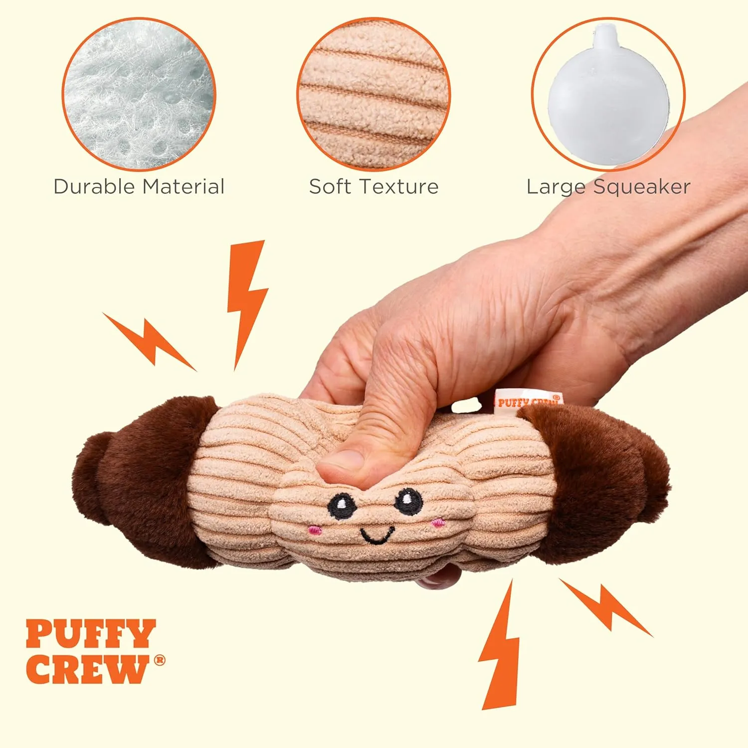 Squeaky Dog Plush Toy, Bakery Bite_Stick Collection, 8", for Small and Medium Dogs (Croissant, Small)