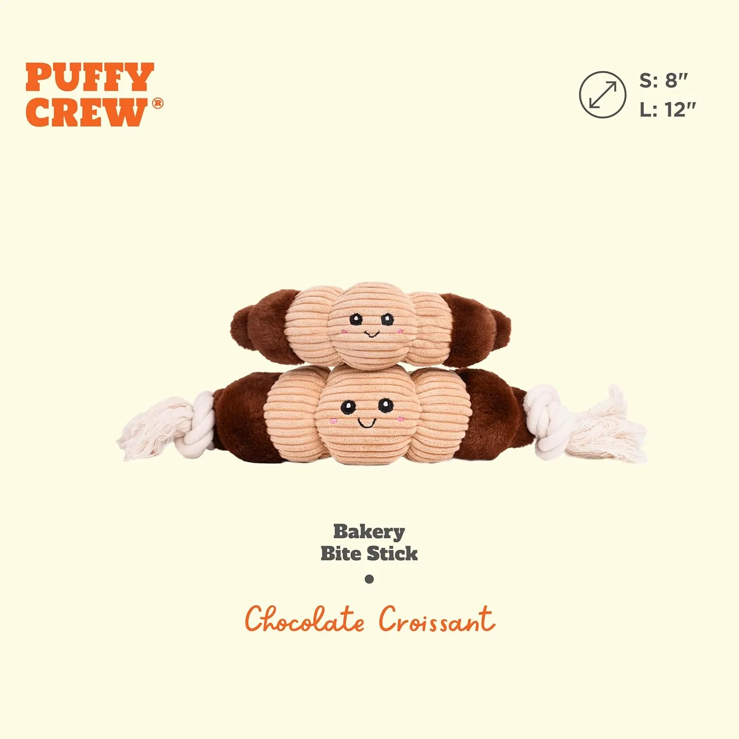 Squeaky Dog Plush Toy, Bakery Bite_Stick Collection, 8", for Small and Medium Dogs (Croissant, Small)