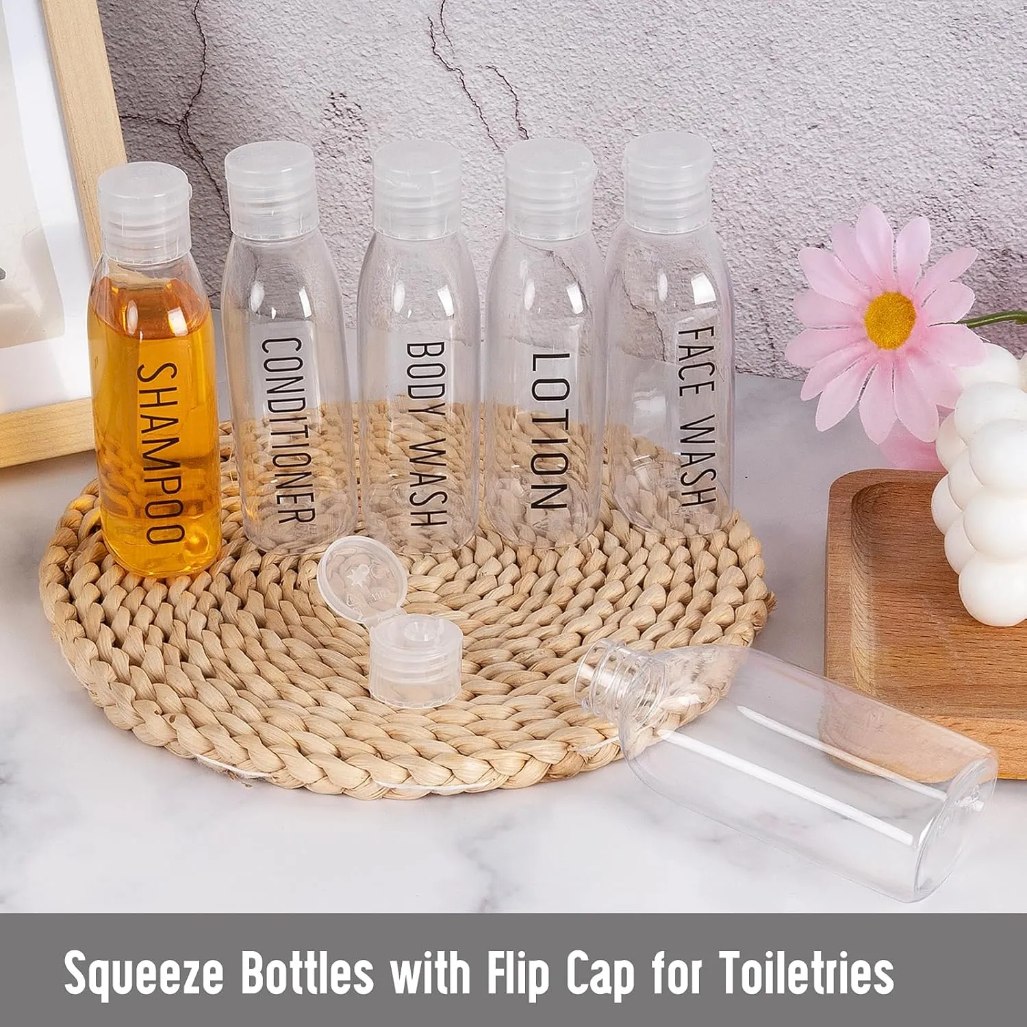 Travel Bottles for Toiletries 6 PCS 3.4oz/100ml Travel Size Containers Plastic Lotion Bottle TSA Approved Leak Proof Squeeze Bottles with Flip Cap for Toiletries, Shampoo & Lotion (Clear)