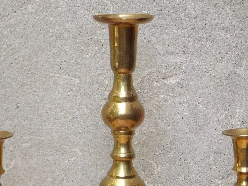 Trio Tall Solid Brass Ornate Candle Holders