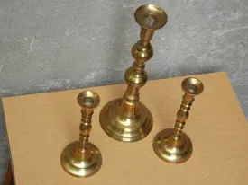 Trio Tall Solid Brass Ornate Candle Holders