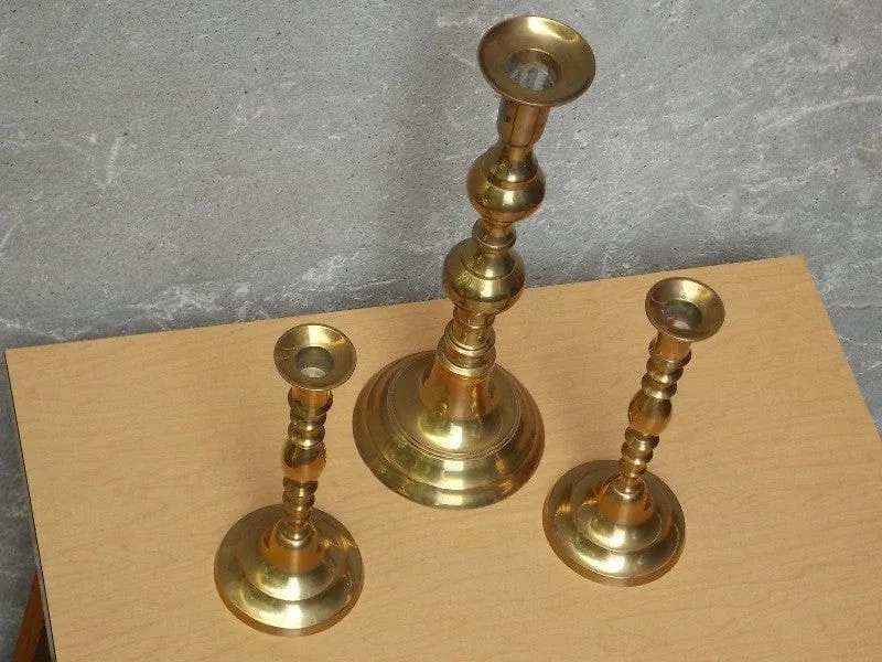 Trio Tall Solid Brass Ornate Candle Holders