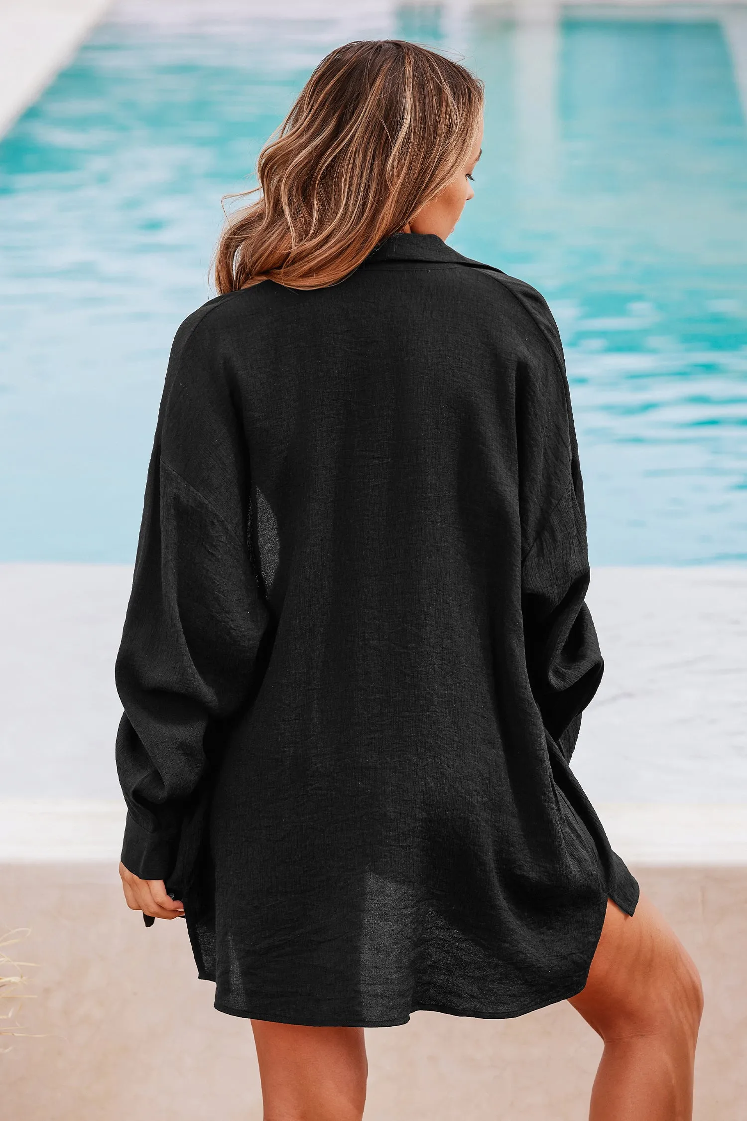 X STASSIE Paradise Sheer Chiffon Oversized Cover-Up Shirt